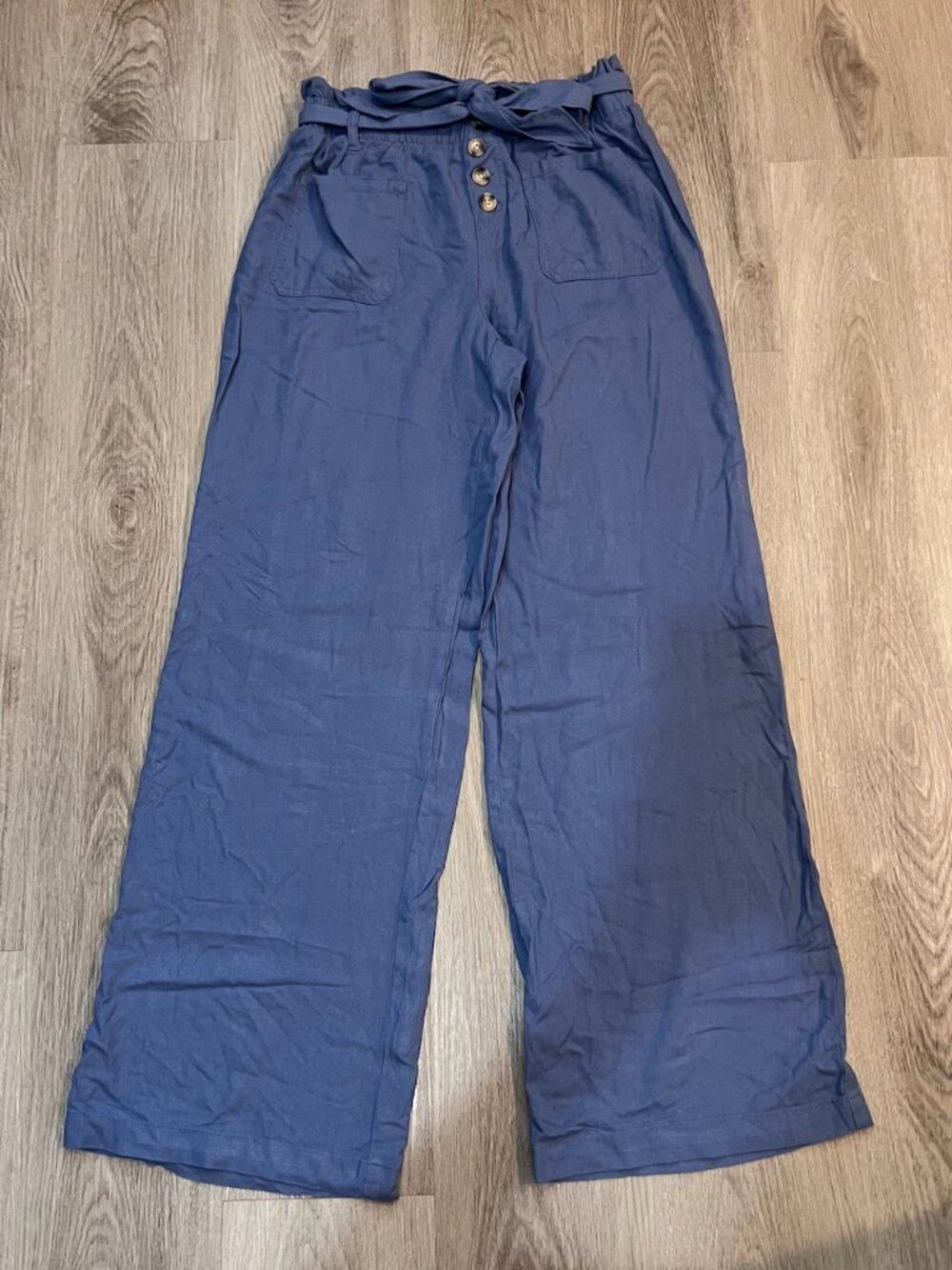 Happily Grey Blue Paperbag Waist Wide Leg Pants Size Medium